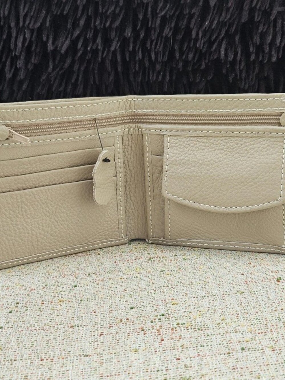 Handmade Billfold Wallet Beige Genuine Leather Bifold Card Holder Purse New - Picture 9 of 12